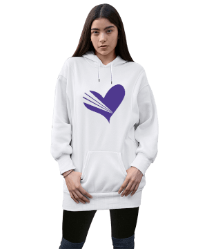 Tisho - mor kalp tasarımlı Kadın Uzun Hoodie Kapüşonlu Sweatshirt