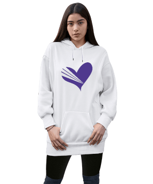 mor kalp tasarımlı Kadın Uzun Hoodie Kapüşonlu Sweatshirt - Thumbnail