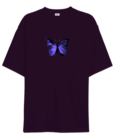 Tisho - Mor kelebek desen tişört Oversize Unisex Tişört