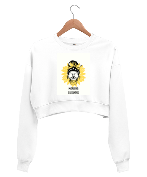 Tisho - morning sunshine Beyaz Kadın Crop Sweatshirt