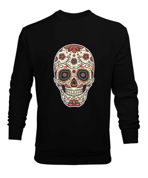 Tisho - Motifli Kurukafa Baskılı Erkek Sweatshirt