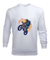 MOTORCU Beyaz Erkek Sweatshirt - Tisho