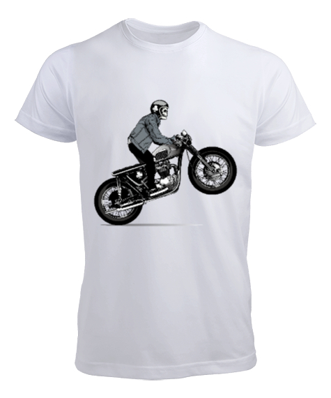 Tisho - motorcu kurukafa Beyaz Erkek Tişört