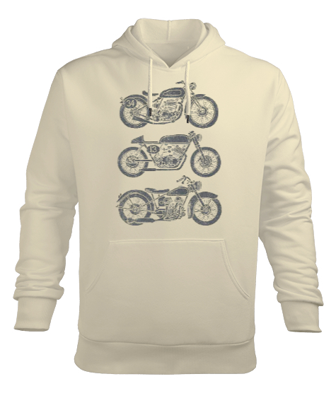 Tisho - Motorcycle Krem Erkek Kapüşonlu Hoodie Sweatshirt