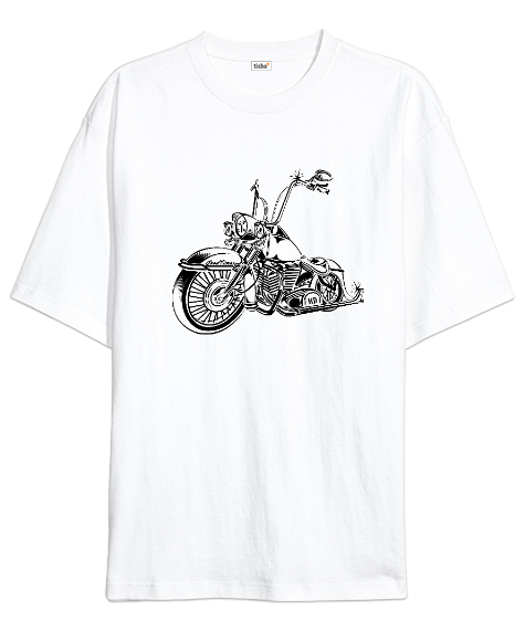 Tisho - Motorcycle - Motosiklet Beyaz Oversize Unisex Tişört