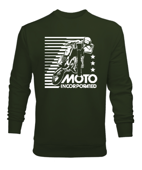 Tisho - Motorcycle Race GP - Motosiklet Sürüş Haki Yeşili Erkek Sweatshirt