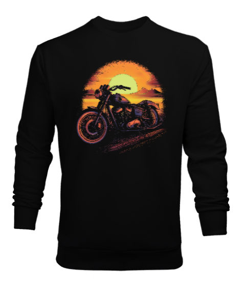 Tisho - Motorsiklet Tasarım Siyah Erkek Sweatshirt