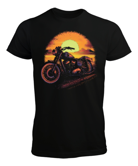 Tisho - Motorsiklet Tasarım Siyah Erkek Tişört