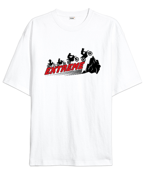 Tisho - Motosiklet Extreme Spor - Motocross Beyaz Oversize Unisex Tişört