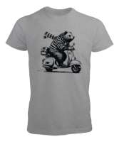 Motosiklet Kullanan Ayı - Bear Gri Erkek Tişört - Tisho