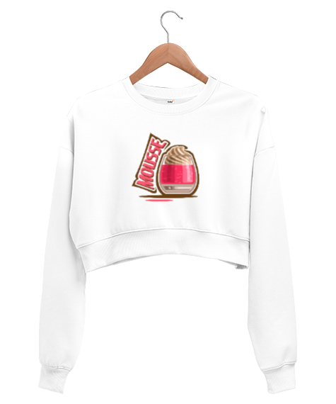 Tisho - Mousse baskılı Beyaz Kadın Crop Sweatshirt