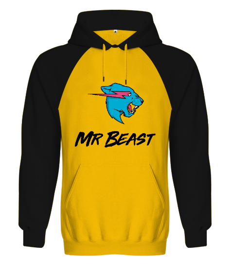 Tisho - Mr Beast Youtube Sarı Siyah Logolu Sarı/Siyah Orjinal Reglan Hoodie Unisex Sweatshirt
