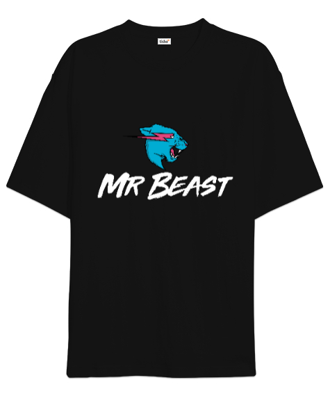 Tisho - Mr. Beast Youtube Siyah Siyah Oversize Unisex Tişört