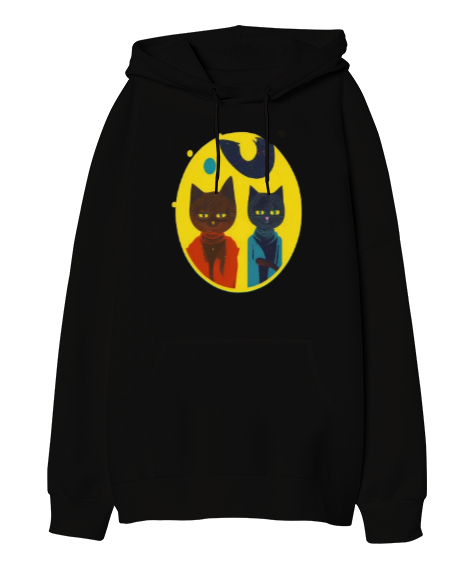 Tisho - Mr.Cats Siyah Oversize Unisex Kapüşonlu Sweatshirt