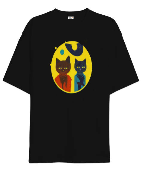 Tisho - Mr.Cats Siyah Oversize Unisex Tişört