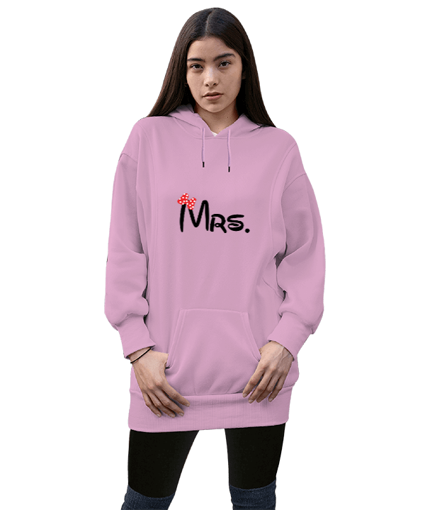 Tisho - MRS baskılı Kadın Uzun Hoodie Kapüşonlu Sweatshirt