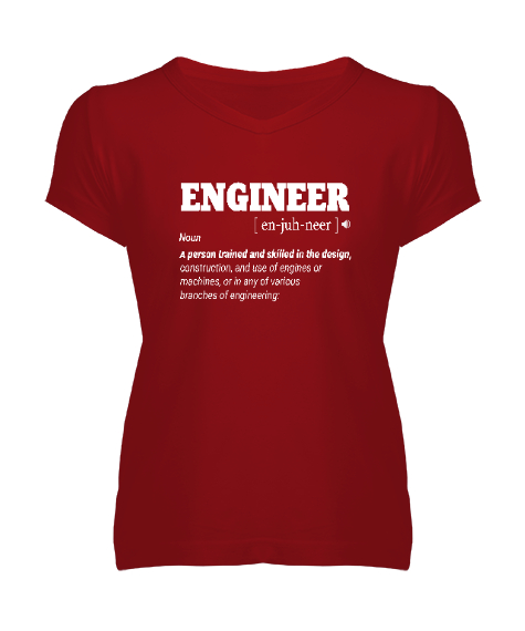 Tisho - Mühendis - Engineer Kırmızı Kadın V Yaka Tişört