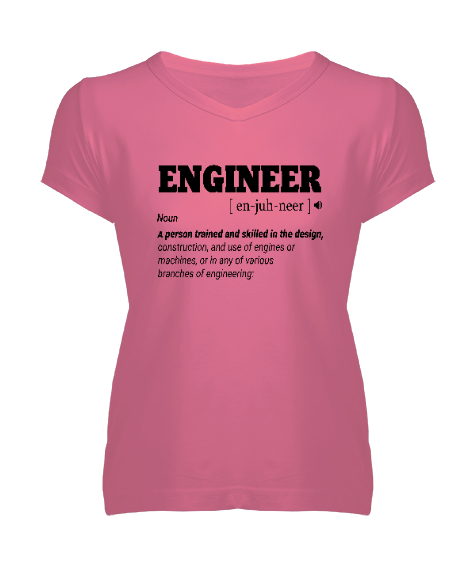 Tisho - Mühendis - Engineer Pembe Kadın V Yaka Tişört