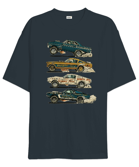 Tisho - Muscle Car Drag Baskılı Oversize Unisex Tişört