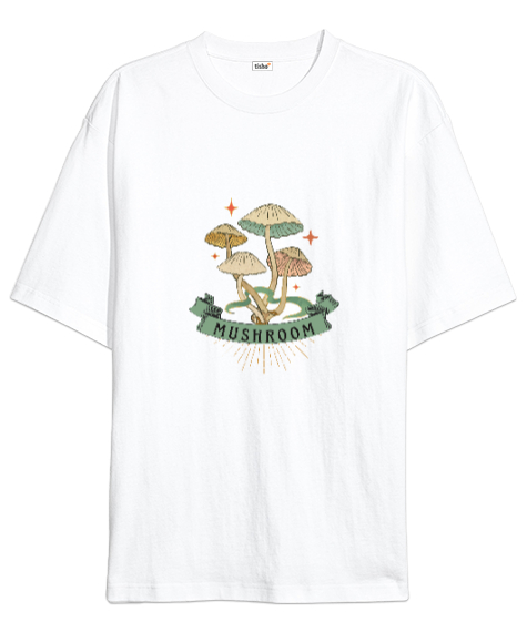Tisho - Mushroom Beyaz Oversize Unisex Tişört