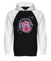 Music Monster - Sevimli Canavar Siyah/Beyaz Orjinal Reglan Hoodie Unisex Sweatshirt - Tisho