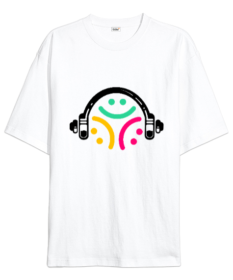 Tisho - Music time Beyaz Oversize Unisex Tişört