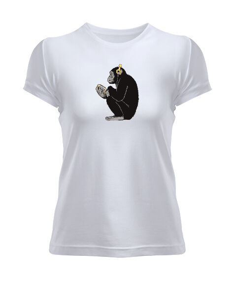 Tisho - Musican Monkey Beyaz Kadın Tişört