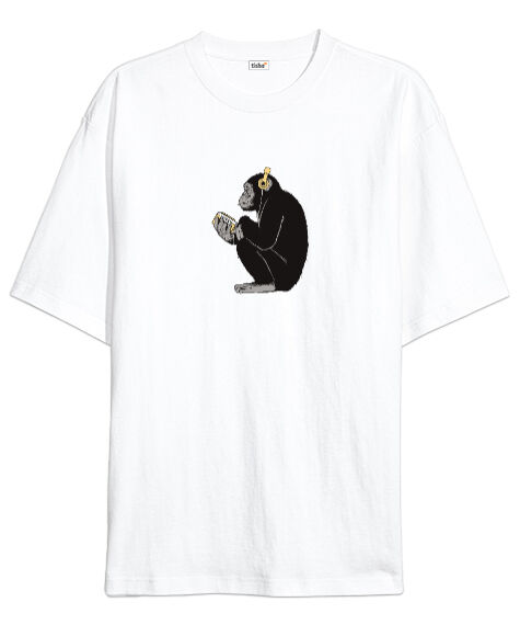 Tisho - Musican Monkey Beyaz Oversize Unisex Tişört