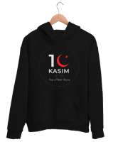 Mustafa Kemal Atatürk 10 Kasım Saat Resimli Siyah Unisex Kapşonlu Sweatshirt - Tisho
