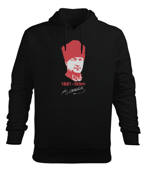 Tisho - Mustafa Kemal Atatürk 1881 1938 Baskılı Siyah Erkek Kapüşonlu Hoodie Sweatshirt