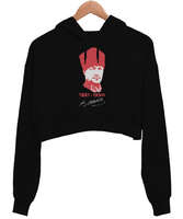 Mustafa Kemal Atatürk 1881 1938 Baskılı Siyah Kadın Crop Hoodie Kapüşonlu Sweatshirt - Tisho