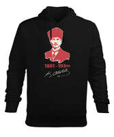 Mustafa Kemal Atatürk 1881 1938 İmzalı Baskılı Siyah Erkek Kapüşonlu Hoodie Sweatshirt - Tisho