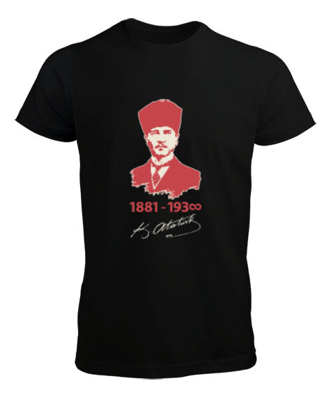 Tisho - Mustafa Kemal Atatürk 1881 1938 İmzalı Baskılı Siyah Erkek Tişört
