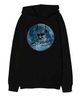Mustafa Kemal Atatürk Ay Üzerinde Resimli Siyah Oversize Unisex Kapüşonlu Sweatshirt - Tisho