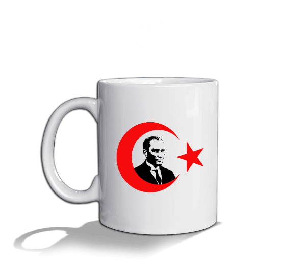 Tisho - Mustafa Kemal Atatürk Ay Yıldız Baskılı Beyaz Beyaz Kupa Bardak