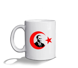 Tisho - Mustafa Kemal Atatürk Ay Yıldız Baskılı Beyaz Beyaz Kupa Bardak