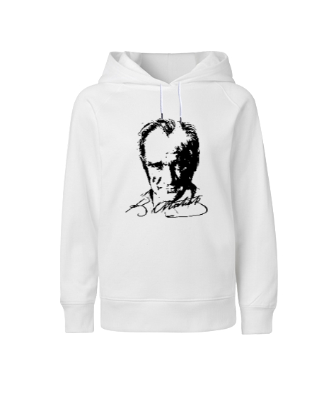 Tisho - Mustafa Kemal Atatürk Beyaz Çocuk Unisex Hoodie Kapüşonlu