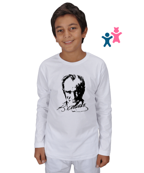 Tisho - Mustafa Kemal Atatürk Beyaz Çocuk Unisex Uzunkollu