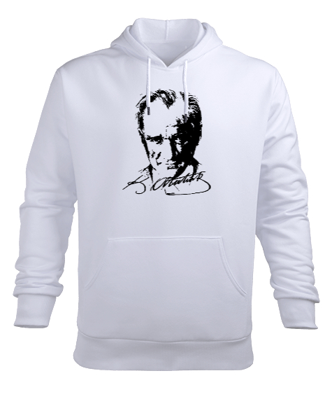 Tisho - Mustafa Kemal Atatürk Beyaz Erkek Kapüşonlu Hoodie Sweatshirt