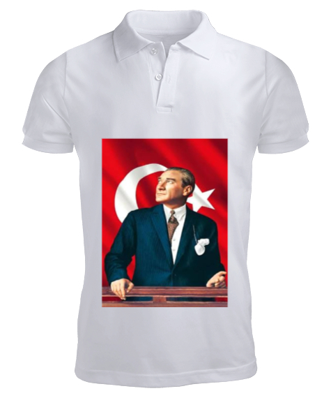 Mustafa Kemal Atatürk Beyaz Erkek Kısa Kol Polo Yaka - Tisho