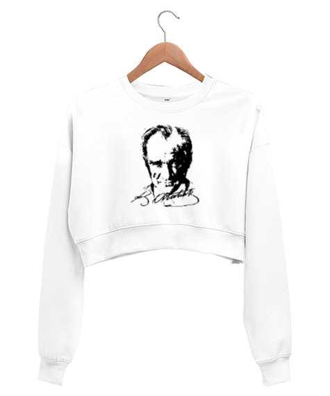Tisho - Mustafa Kemal Atatürk Beyaz Kadın Crop Sweatshirt