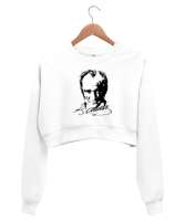 Mustafa Kemal Atatürk Beyaz Kadın Crop Sweatshirt - Tisho