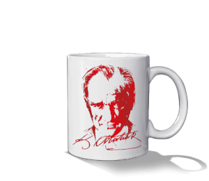 Mustafa Kemal Atatürk Beyaz Kupa Bardak - Thumbnail