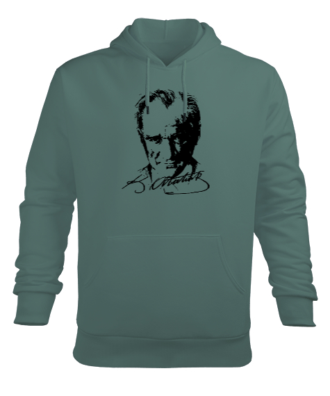 Tisho - Mustafa Kemal Atatürk Çağla Yeşili Erkek Kapüşonlu Hoodie Sweatshirt