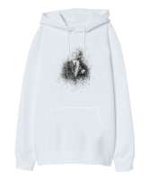 Mustafa Kemal Atatürk Çizgisel Beyaz Oversize Unisex Kapüşonlu Sweatshirt - Tisho