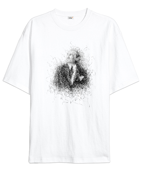 Tisho - Mustafa Kemal Atatürk Çizgisel Beyaz Oversize Unisex Tişört