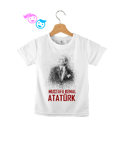 Tisho - Mustafa Kemal Atatürk Çizgisel V2 Beyaz Çocuk Unisex