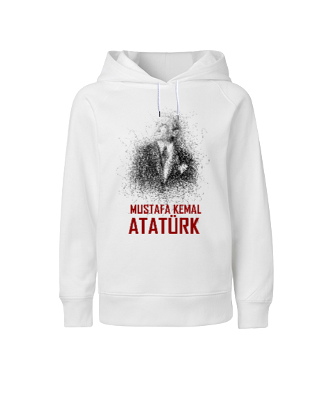 Tisho - Mustafa Kemal Atatürk Çizgisel V2 Beyaz Çocuk Unisex Hoodie Kapüşonlu