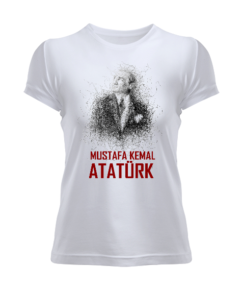 Tisho - Mustafa Kemal Atatürk Çizgisel V2 Beyaz Kadın Tişört