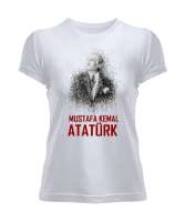 Mustafa Kemal Atatürk Çizgisel V2 Beyaz Kadın Tişört - Tisho